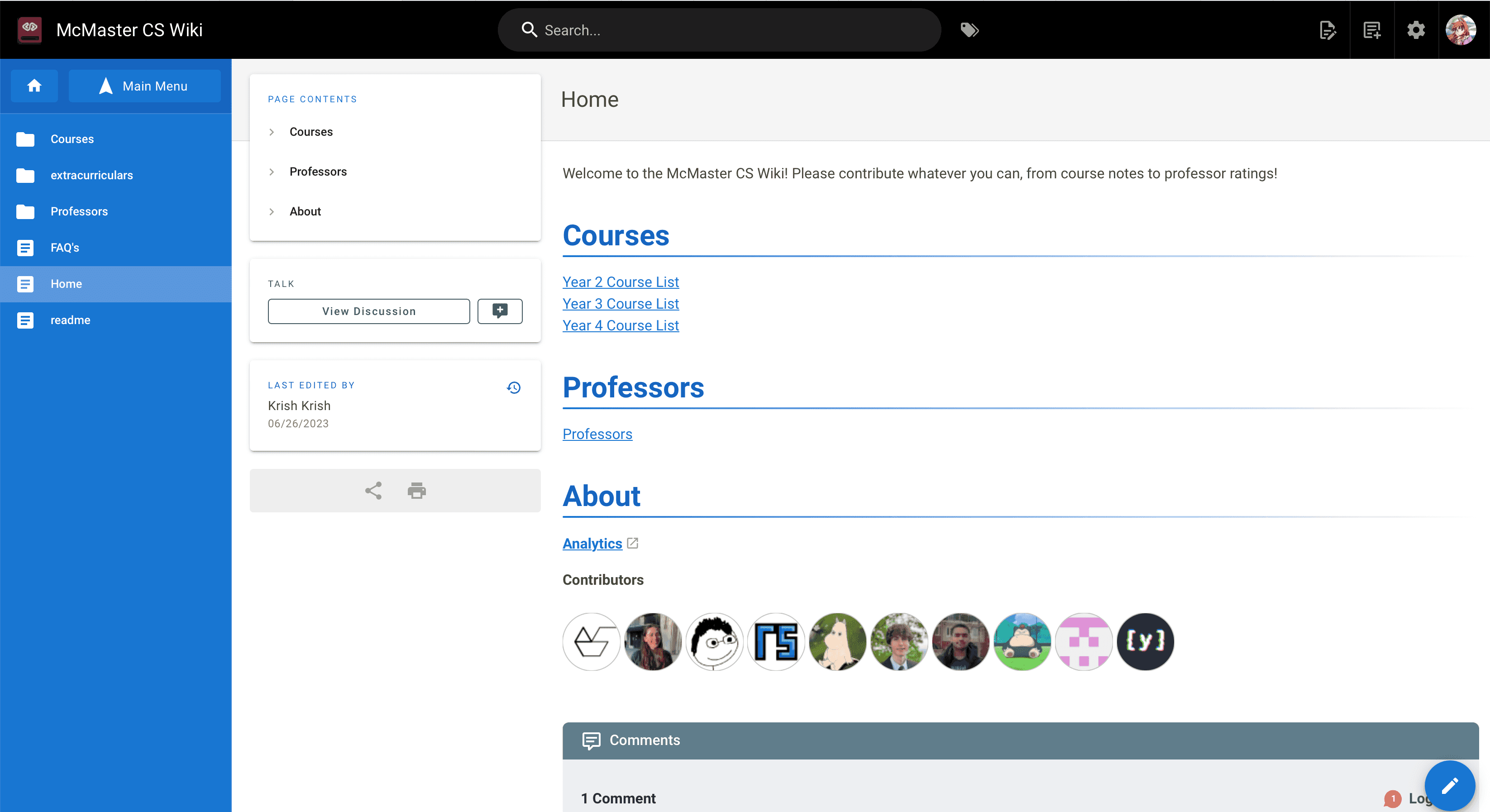 A screenshot of the McMaster CS Wiki.
